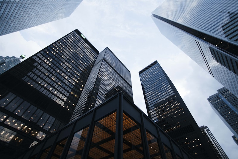 Corporate towers seen from below