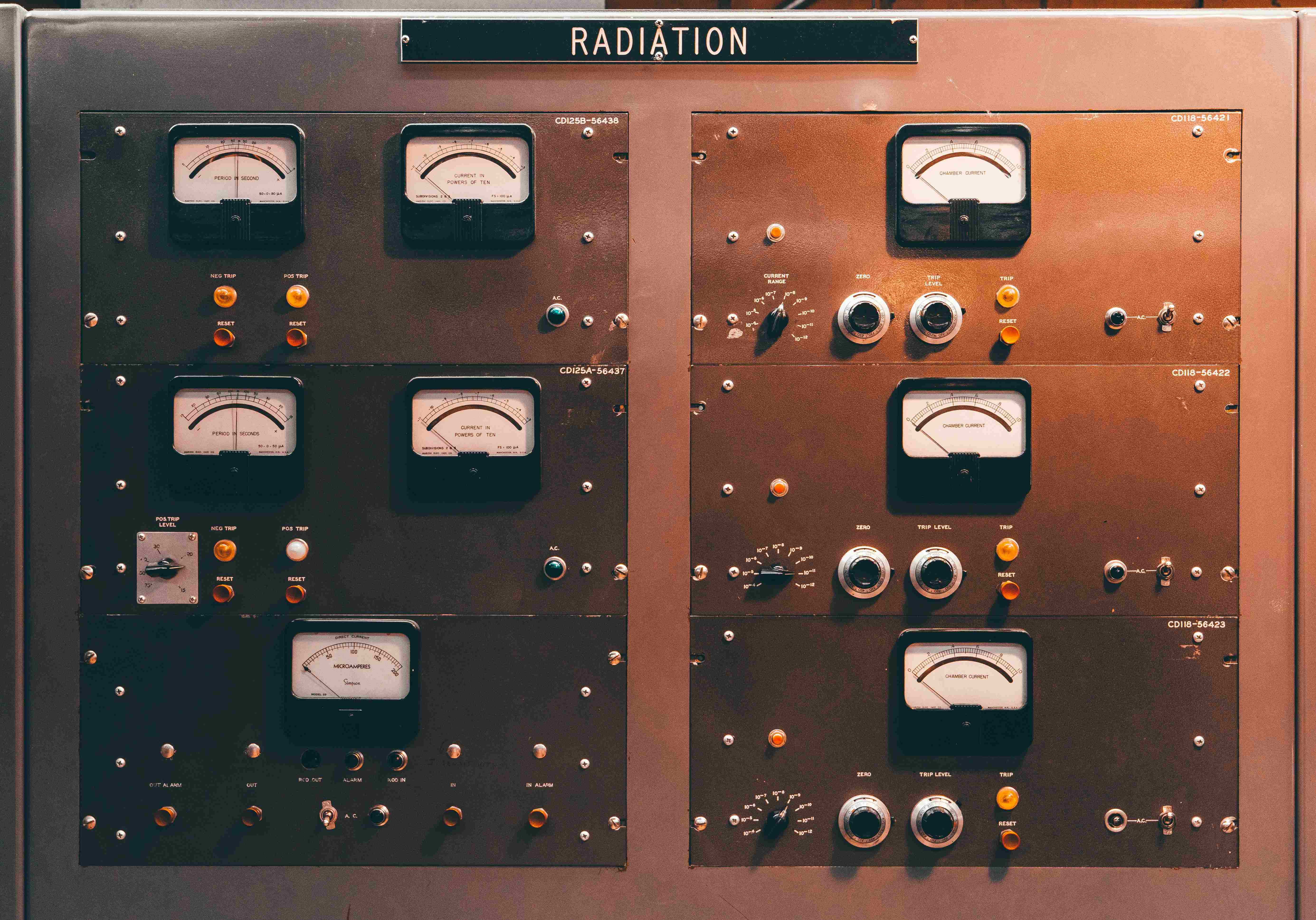 A precision instrument console of dials, gauges and switches: the visual register of SIOS as a working instrument.